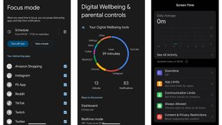 Capturas de tela do Android Digital Wellbeing e do iOS Screen Time