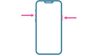 Gráfico destacando os botões de volume e laterais em um iPhone com Face ID, mostrando como fazer uma captura de tela